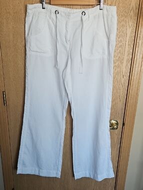 Kenar White Drawstring Linen-Blend Pants